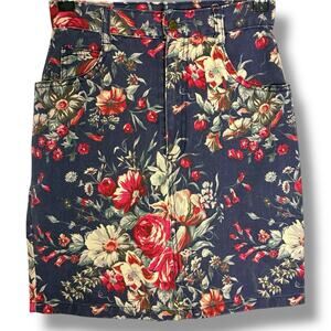 Vintage 90's Rampage Denim Skirt High Waisted Floral Coquette Colorful Peasant
